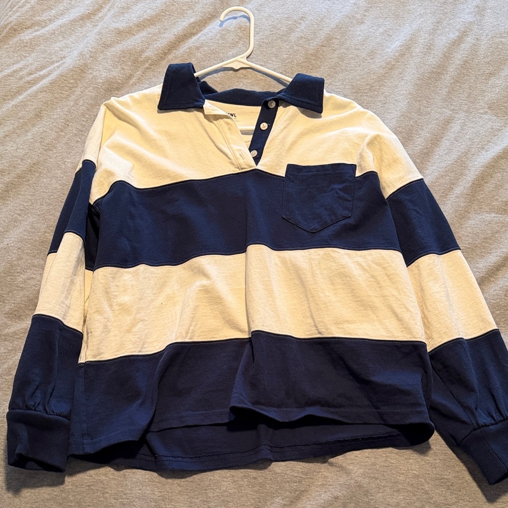 Madewell Navy and White Striped Long Sleeve Rugby Tee